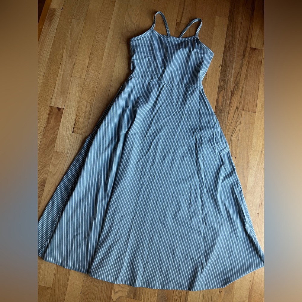 PACT Lake Stripe Fit & Flare Midi Dress NWT